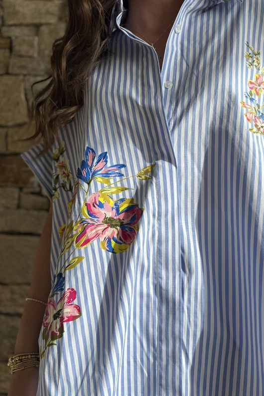 Zeta Otto Floral Bouquet Shirt Block Stripe